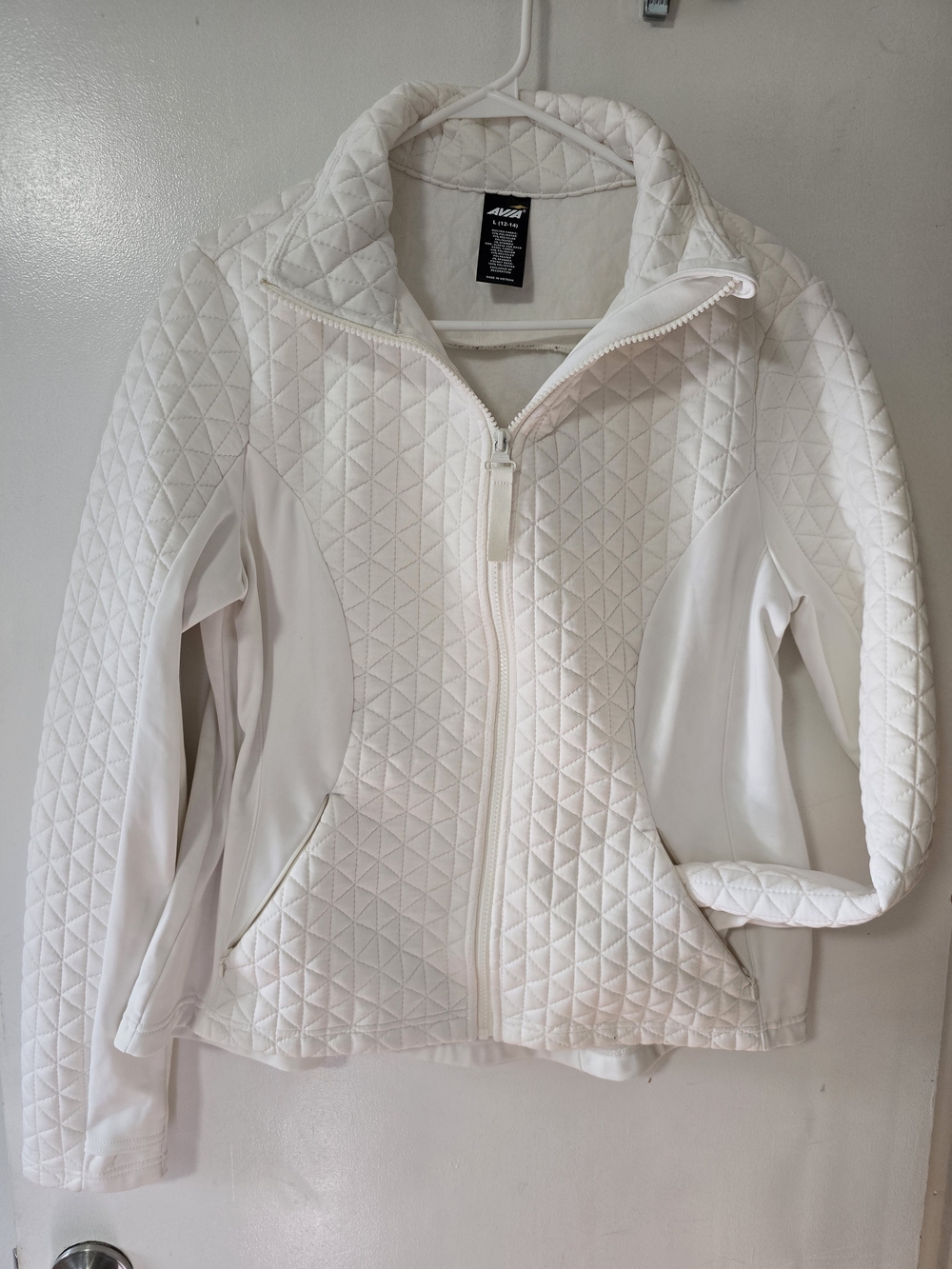 Avia Women's White Quilted Full Zip Jacket Size L 12-14 Stretch Lightweight
